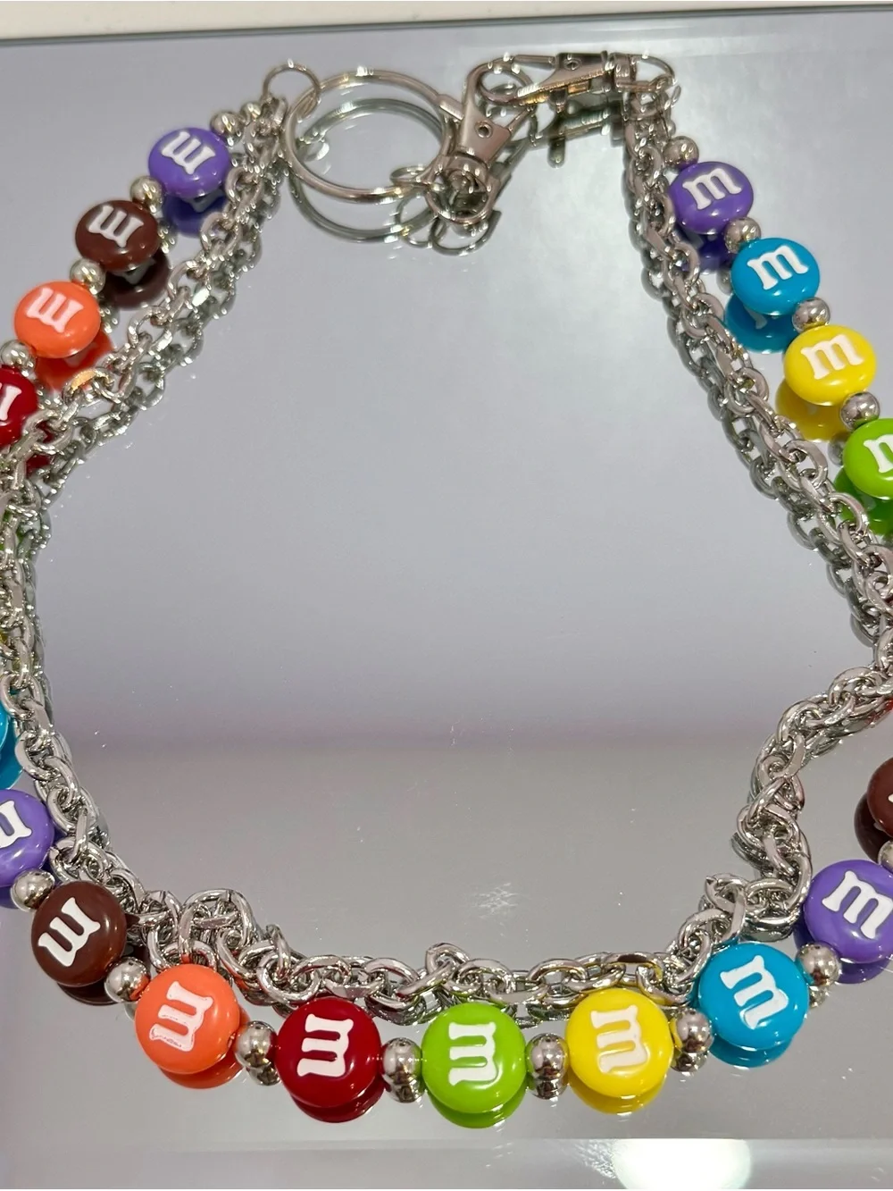 New Multicolor M&M's Charms with Silver-Tone Bag Chain 18 inches